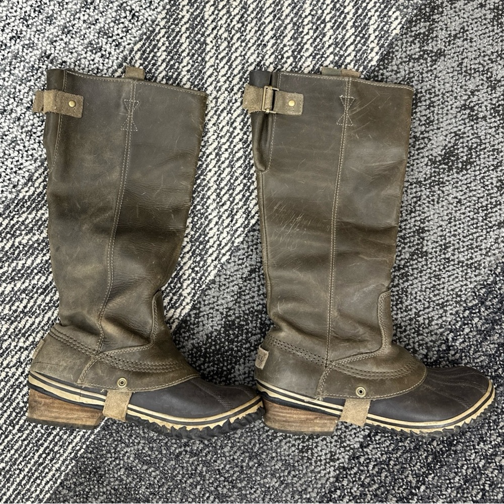 SOREL SLIMPACK TALL 7.5 EQUESTRIAN Riding Rain Boot Women Green Grey Color Nori